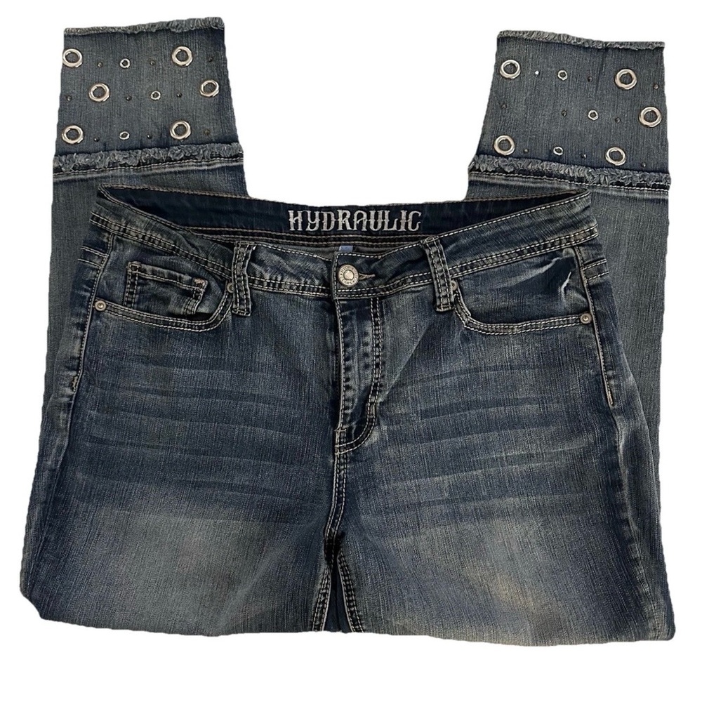 Hydraulic Y2K Nolita Low Rise Frayed Hem Capri Denim Jeans 14-Moto Retro Whisker